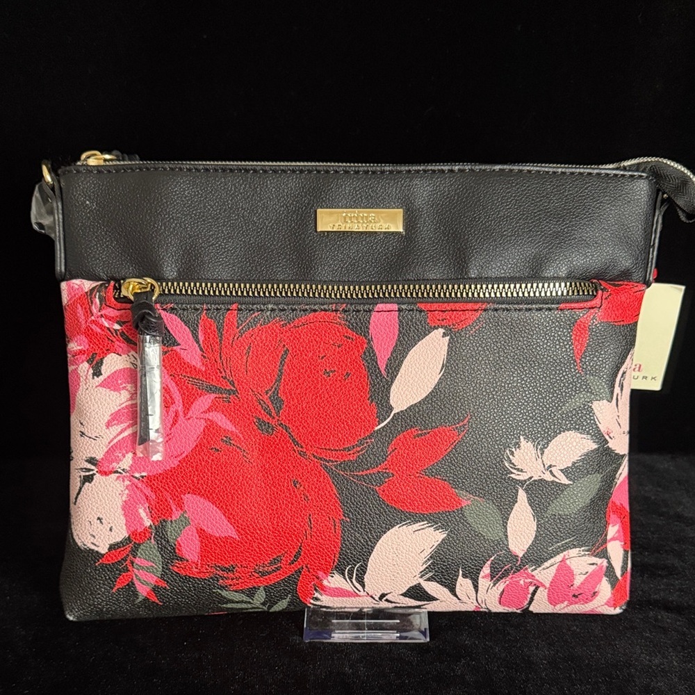 Trina Turk Black and Red Floral Crossbody Bag